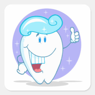cute happy clean sparkling tooth cartoon character square sticker