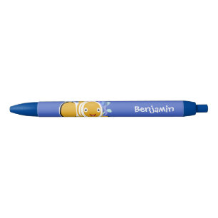 Cute happy clownfish anenome cartoon black ink pen