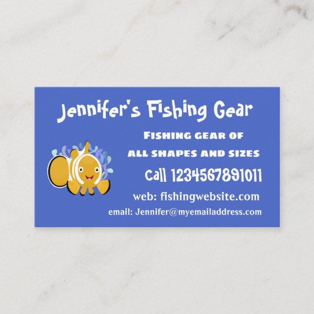 Cute happy clownfish anenome cartoon business card (Front)