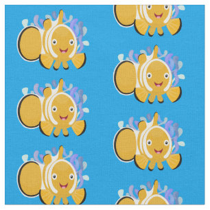 Cute happy clownfish anenome cartoon fabric