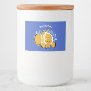 Cute happy clownfish anenome cartoon food label