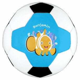Cute happy clownfish anenome cartoon football