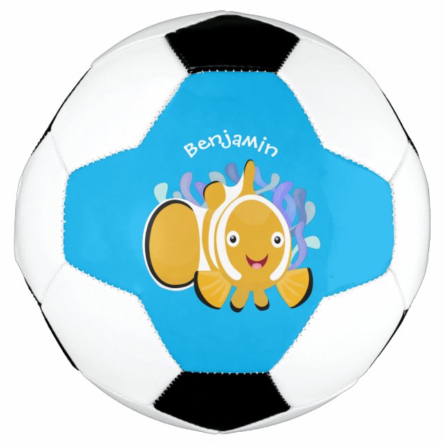 Cute happy clownfish anenome cartoon football (Front)