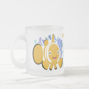 Cute happy clownfish anenome cartoon frosted glass coffee mug