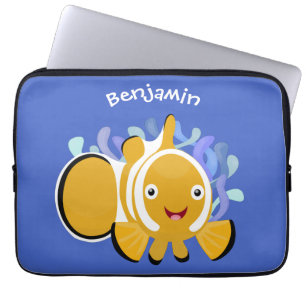 Cute happy clownfish anenome cartoon laptop sleeve