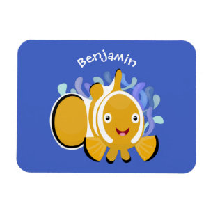 Cute happy clownfish anenome cartoon magnet