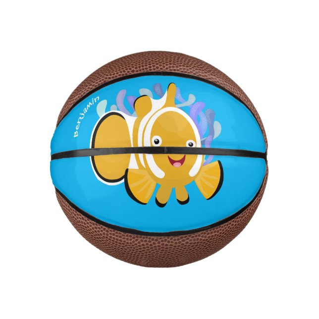 Cute happy clownfish anenome cartoon  mini basketball (Front)