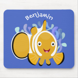 Cute happy clownfish anenome cartoon mouse mat
