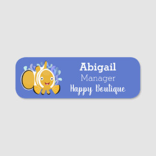 Cute happy clownfish anenome cartoon  name tag