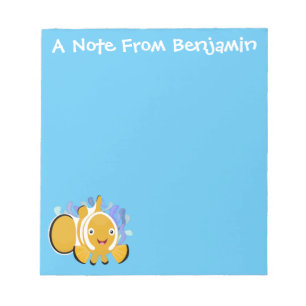 Cute happy clownfish anenome cartoon notepad