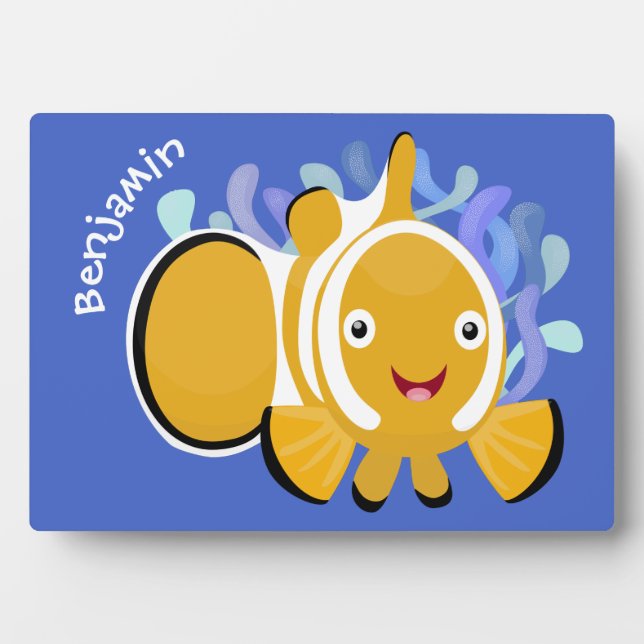 Cute happy clownfish anenome cartoon plaque (Front)