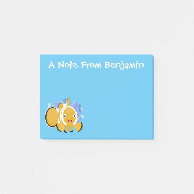 Cute happy clownfish anenome cartoon post-it notes (Front)
