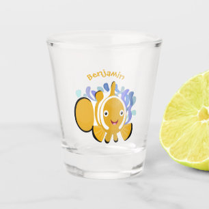 Cute happy clownfish anenome cartoon  shot glass