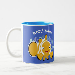 Cute happy clownfish anenome cartoon Two-Tone coffee mug