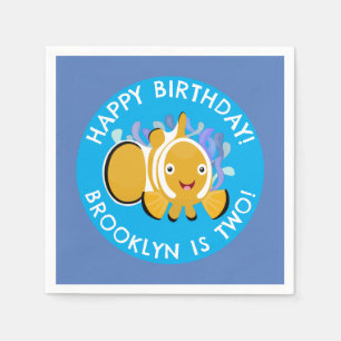 Cute happy clownfish personalised birthday cartoon napkin