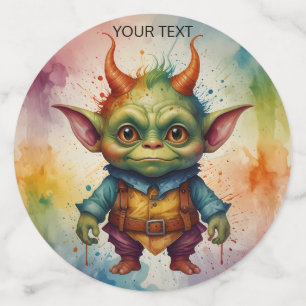 Cute happy colourful funny little goblin creature confetti