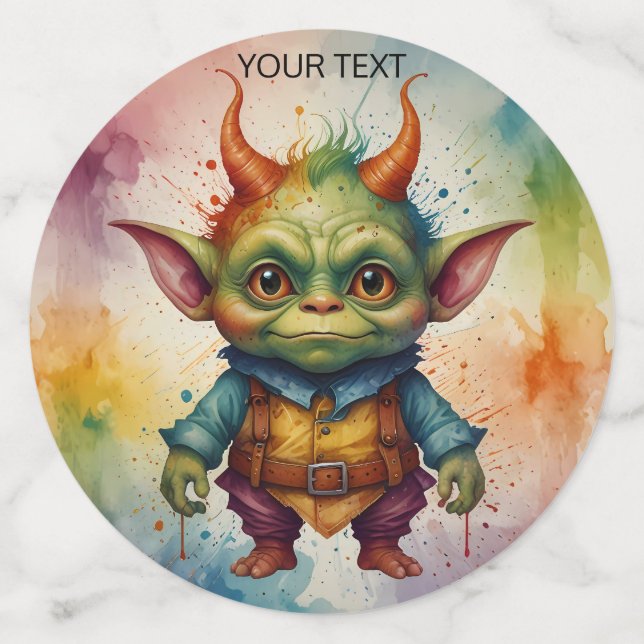 Cute happy colourful funny little goblin creature confetti (Large Back)