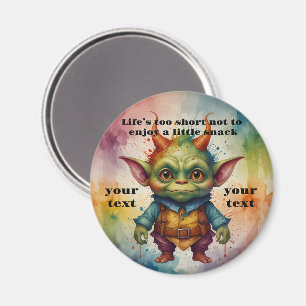 Cute happy colourful funny little goblin creature magnet