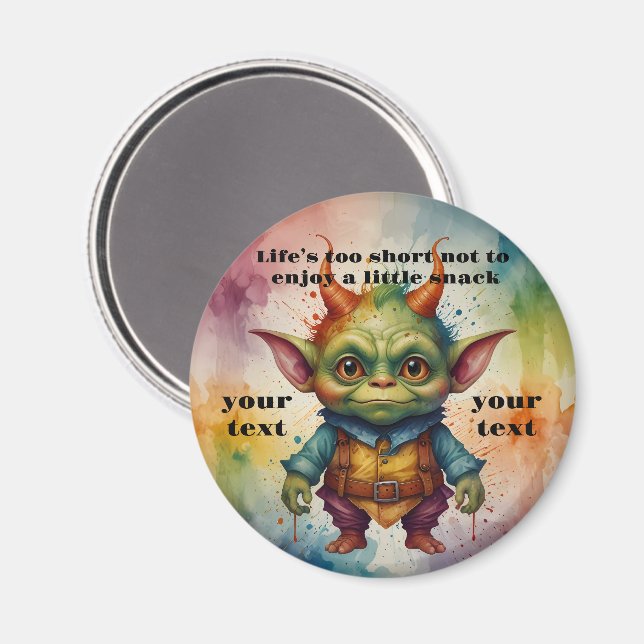 Cute happy colourful funny little goblin creature magnet (Front/Back)
