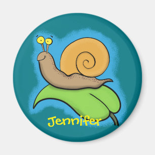 Cute happy, colourful snail on a leaf magnet