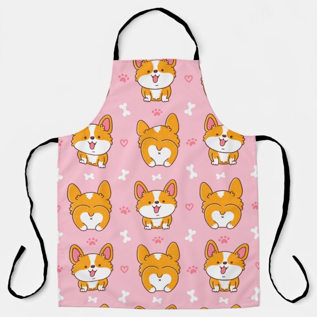 Cute happy corgi dog seamless pattern apron (Front)