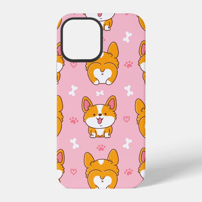Cute happy corgi dog seamless pattern iPhone case (Back)