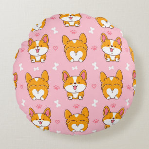 Cute happy corgi dog seamless pattern round cushion