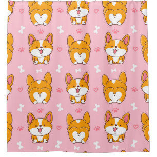 Cute happy corgi dog seamless pattern shower curtain