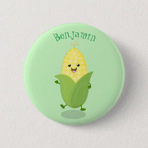 Cute happy corn cartoon illustration 6 cm round badge