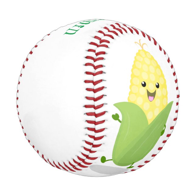 Cute happy corn cartoon illustration baseball (Angled)
