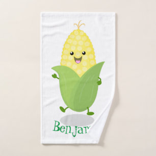 Cute happy corn cartoon illustration bath towel set