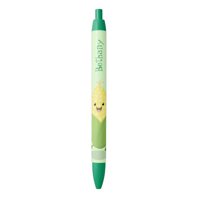 Cute happy corn cartoon illustration black ink pen (Front Vertical)