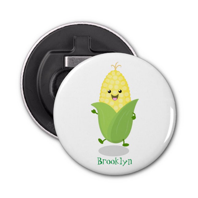 Cute happy corn cartoon illustration bottle opener (Front)