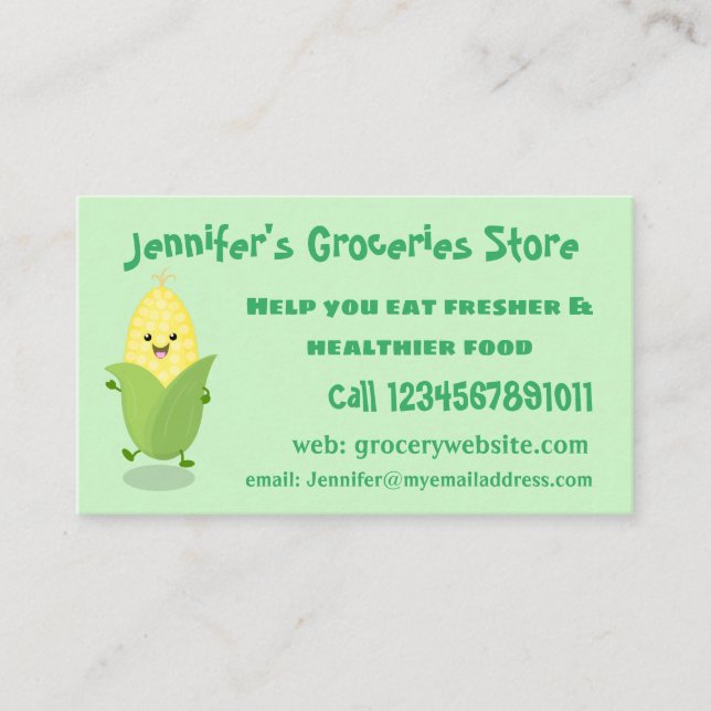 Cute happy corn cartoon illustration business card (Front)