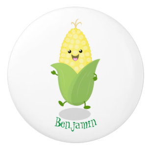 Cute happy corn cartoon illustration ceramic knob