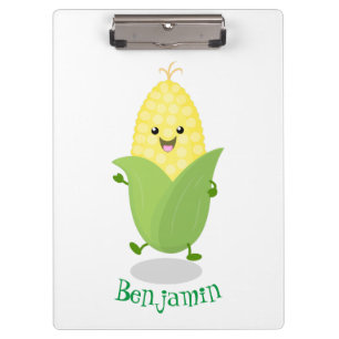 Cute happy corn cartoon illustration clipboard