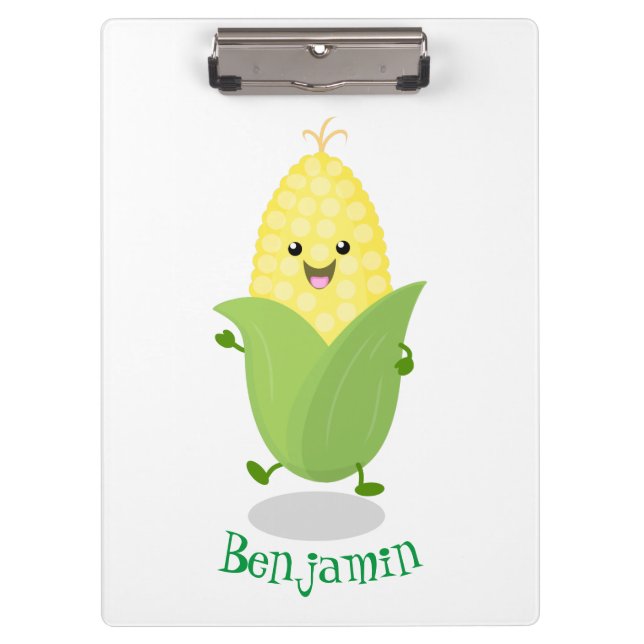 Cute happy corn cartoon illustration clipboard (Front)