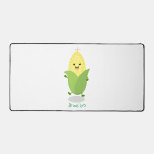 Cute happy corn cartoon illustration desk mat