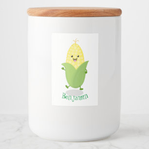 Cute happy corn cartoon illustration food label