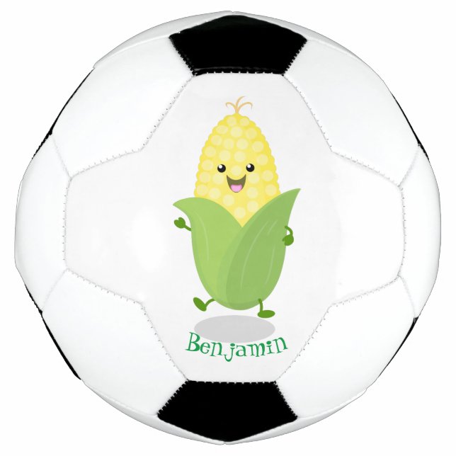 Cute happy corn cartoon illustration football (Front)