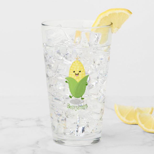 Cute happy corn cartoon illustration glass (Back Ice)
