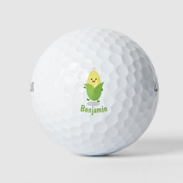 Cute happy corn cartoon illustration golf balls (Front)