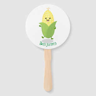 Cute happy corn cartoon illustration hand fan