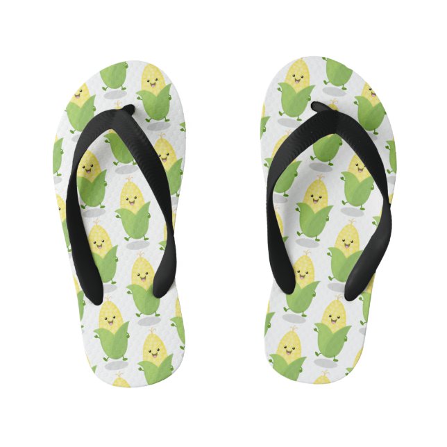 Cute happy corn cartoon illustration kid's flip flops (Footbed)