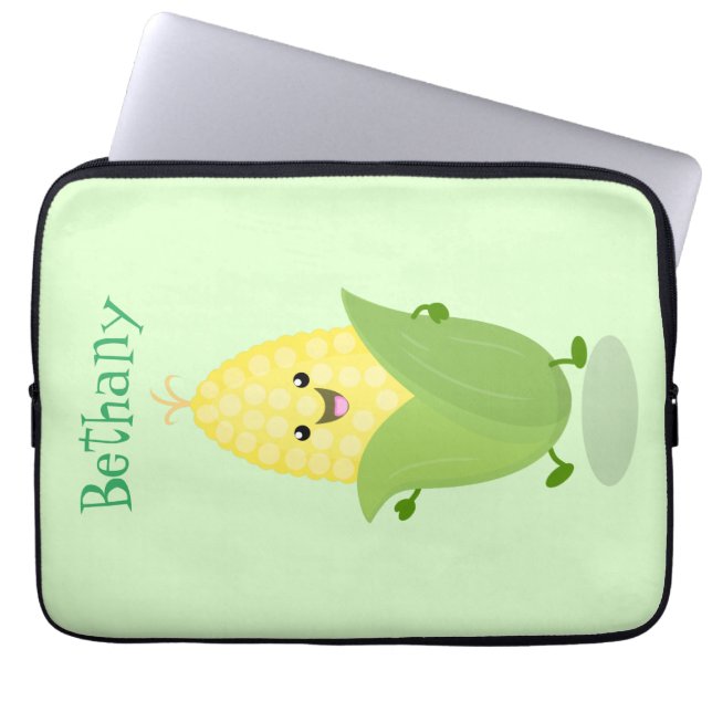 Cute happy corn cartoon illustration laptop sleeve (Front)