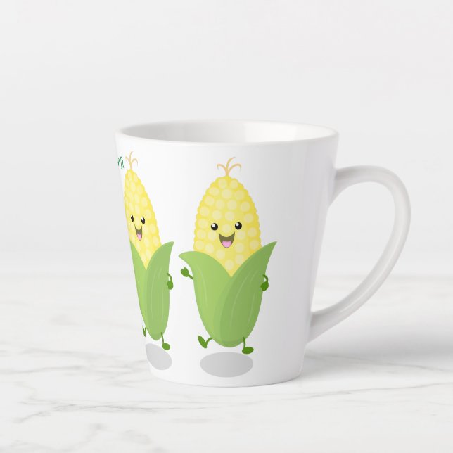 Cute happy corn cartoon illustration latte mug (Right)