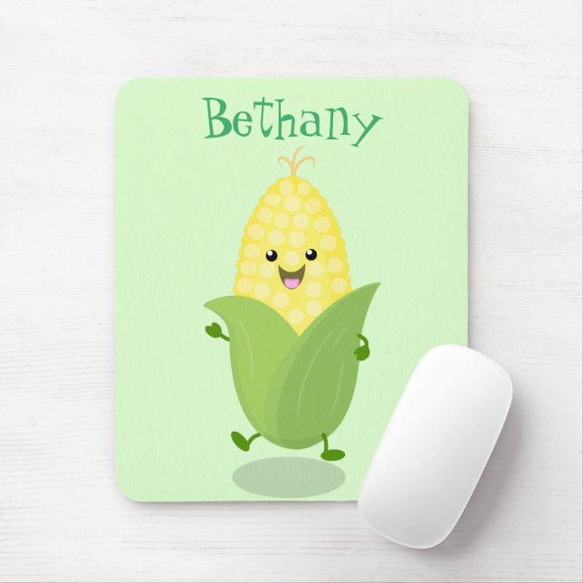 Cute happy corn cartoon illustration mouse mat (With Mouse)