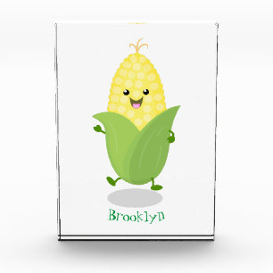 Cute happy corn cartoon illustration photo block