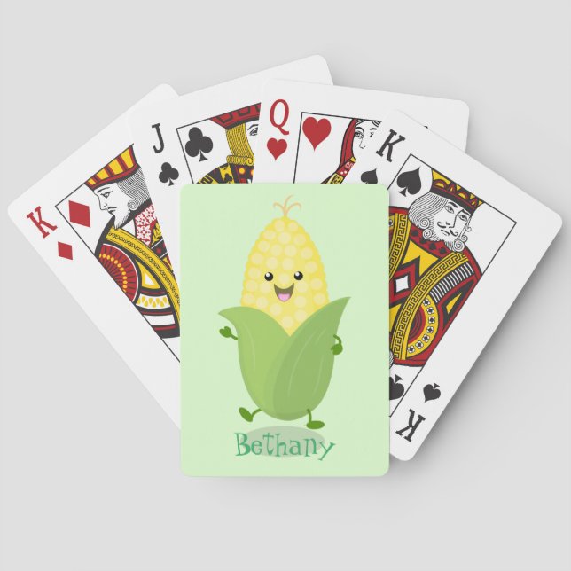 Cute happy corn cartoon illustration playing cards (Back)