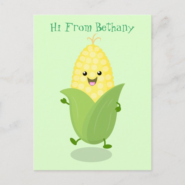 Cute happy corn cartoon illustration postcard (Front)